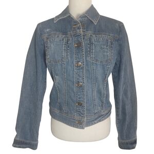 New‎ York & Company Denim Jacket Women's S Lightly Distressed Buttons Blue